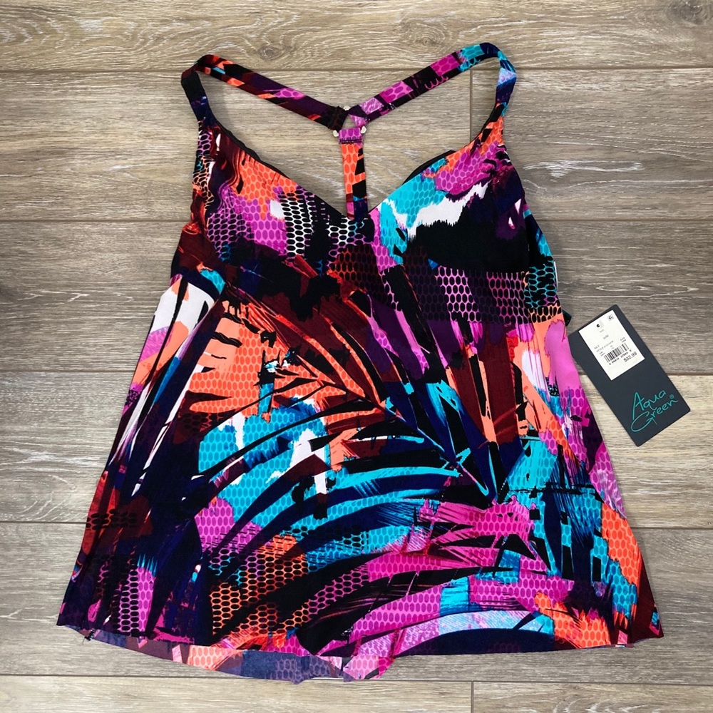 NWT Aqua Green New V-Neck Bathing Suit Top 16W